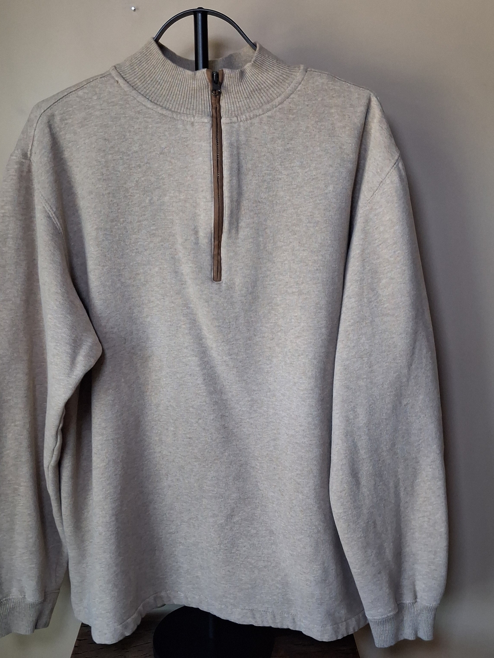 Woolrich Men's 1/4 Zip Suede Elbow Patch Beige Pullover Sweater; Size L